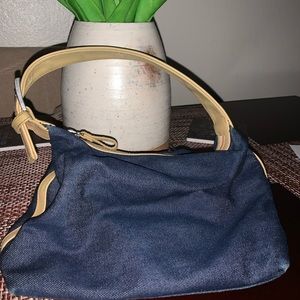 Small denim and leather purse